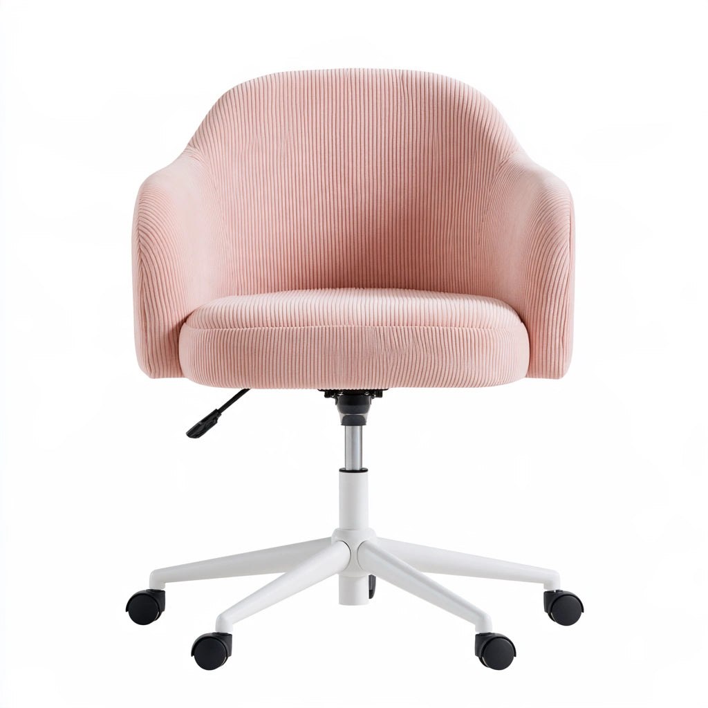 Poltrona ergonomica da ufficio in velluto a coste, colore rosa chiaro